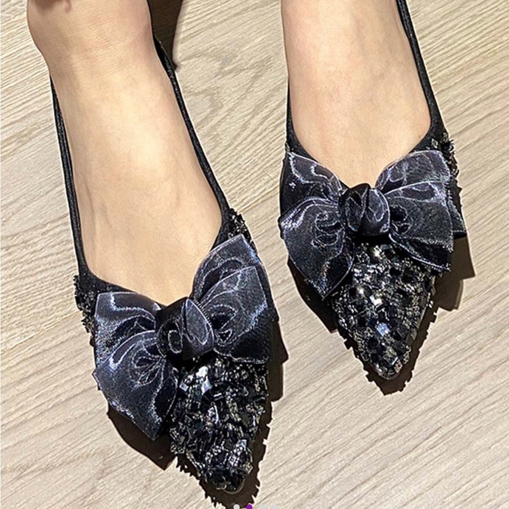 NIB Black Bow Sequin Ballet Flat - Women Sz 8